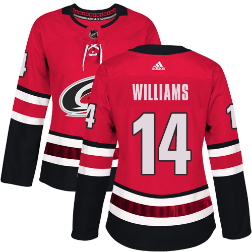 Adidas Hurricanes #14 Justin Williams Red Home Authentic Women's Stitched NHL Jersey